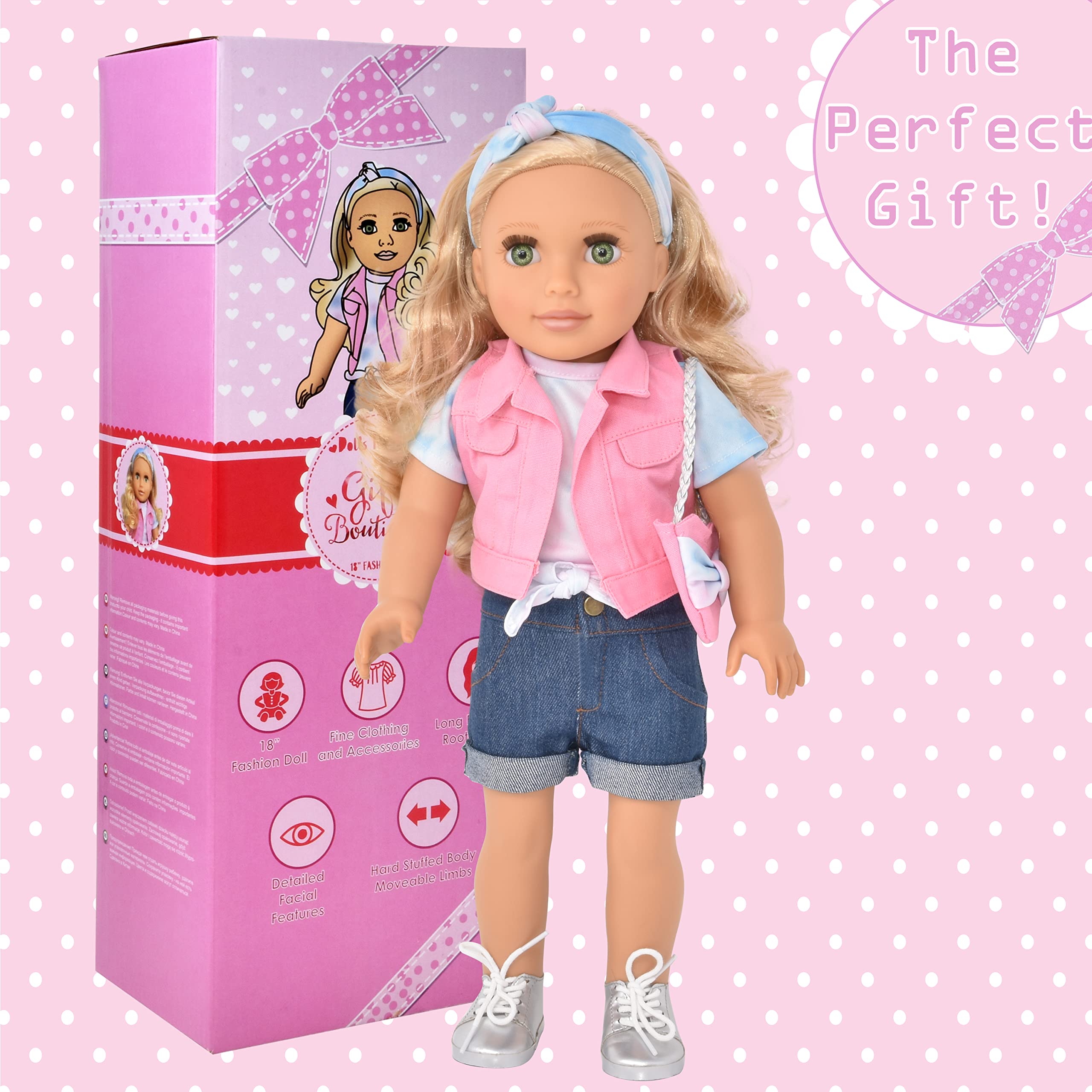 Gift Boutique 18 Inch Girl Doll, Fashion Doll with Fine Blond Hair for Styling Clothes Shoes and Accessories Princess Doll for Girls and Kids