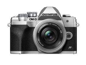 olympus om-d e-m10 mark iv silver body with silver m.zuiko digital ed 14-42mm f3.5-5.6 ez lens kit (renewed)