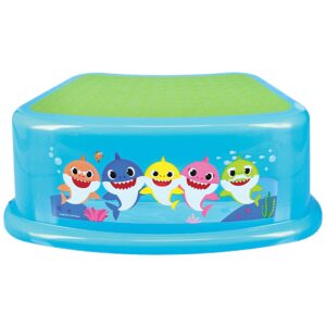 pinkfong baby shark bathroom step stool for kids using the toilet and sink - kids step stool, potty training, non-slip, bathroom, kitchen, lightweight