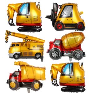 6 pcs construction balloons excavator balloon dump truck foil balloon forklift mixer truck crane balloon for construction birthday party supplies