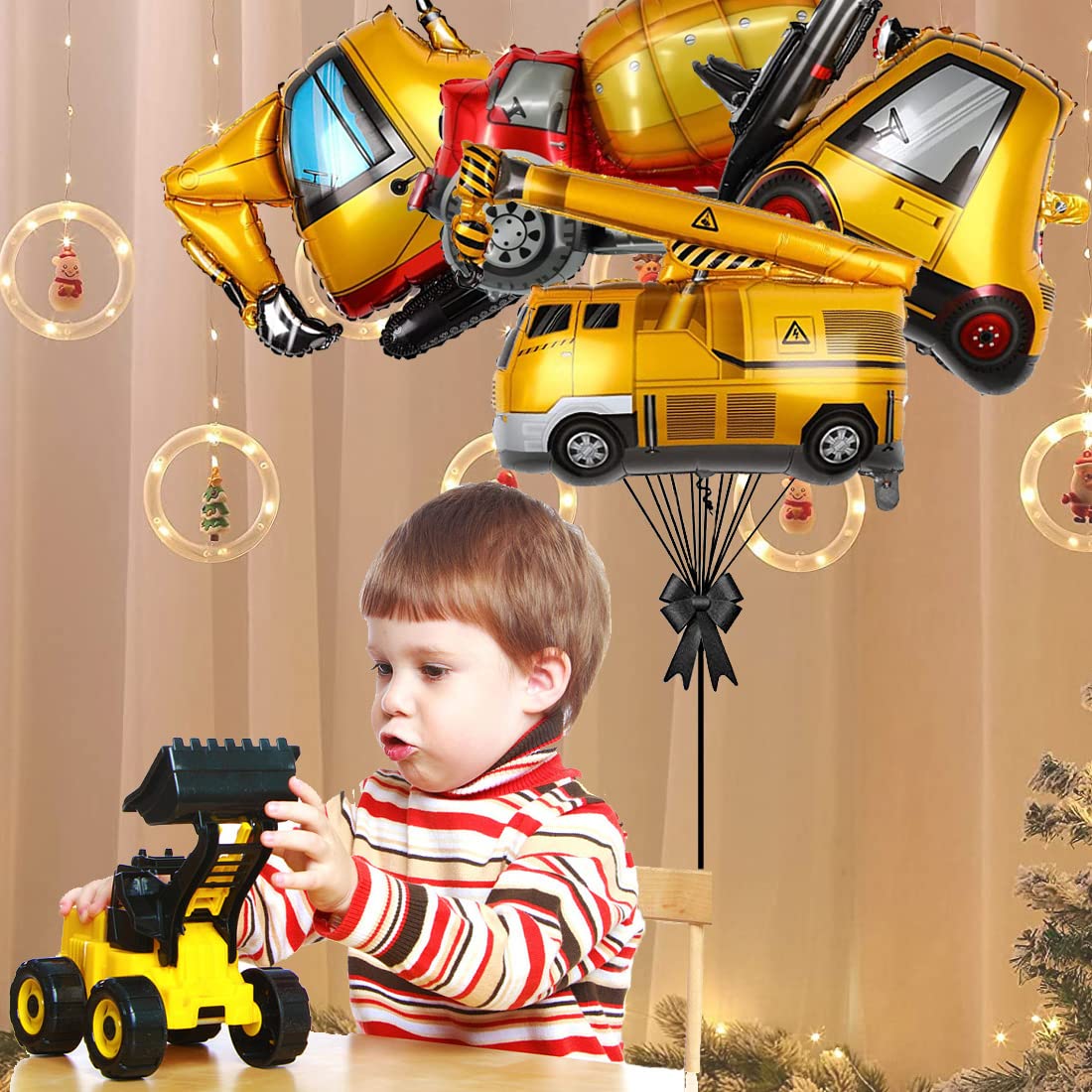 6 Pcs Construction Balloons Excavator Balloon Dump Truck Foil Balloon Forklift Mixer Truck Crane Balloon for Construction Birthday Party Supplies