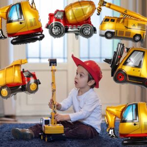 6 Pcs Construction Balloons Excavator Balloon Dump Truck Foil Balloon Forklift Mixer Truck Crane Balloon for Construction Birthday Party Supplies