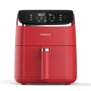 sakuchi air fryer large 5.8 quart 10-in-1 digital air fryer oven cooker with 10 preset cooking programs, led touch screen, non-stick tray basket, pot dishwasher safe, 1500w (red)