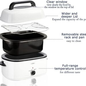 Sunvivi 26 Quart Roaster Oven, Electric Roaster Oven with Glass Lid, Turkey Roaster Oven Buffet with Self-Basting Lid, Removable Pan, Cool-Touch Handles, Silver