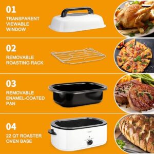 Sunvivi 26 Quart Roaster Oven, Electric Roaster Oven with Glass Lid, Turkey Roaster Oven Buffet with Self-Basting Lid, Removable Pan, Cool-Touch Handles, Silver