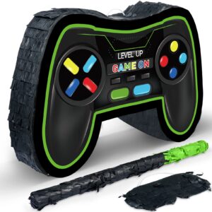 video game controller pinata bundle fiesta gaming controller pinata set with blindfold and bat kids birthday gamer party supplies game toy for kids gaming theme party carnival events decor (green)