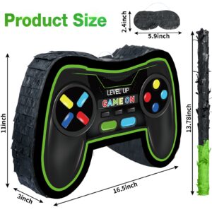 Video Game Controller Pinata Bundle Fiesta Gaming Controller Pinata Set with Blindfold and Bat Kids Birthday Gamer Party Supplies Game Toy for Kids Gaming Theme Party Carnival Events Decor (Green)