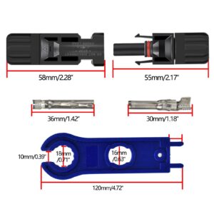 WERCHTAY 40 PCS M-C-4 Solar Panel Cable Connector with Spanners IP67 Waterproof 20 Pairs Solar Connectors Male/Female 1000V 30A (14AWG~10AWG)