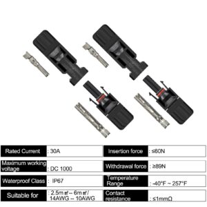 WERCHTAY 40 PCS M-C-4 Solar Panel Cable Connector with Spanners IP67 Waterproof 20 Pairs Solar Connectors Male/Female 1000V 30A (14AWG~10AWG)