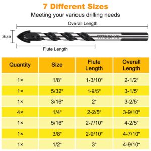 Professional Masonry Drill Bit Set (10PCS) for Glass/Brick/Plastic/Cement/Wood/Tile/Etc, Industrial Strength Carbide Drill Bit Tip, 1/8"-1/2" by TITGGI