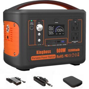 portable generator, power station 600w (peak 1200w) kingboss, 153600mah 568wh, lithium battery 110v/600w, ac outlet, 2*dc carport, 2*usb-c, qc usb 3.0, camping power bank, outdoor indoor, rv, outage