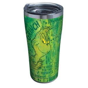 tervis dr. seuss grinch green christmas holiday triple walled insulated tumbler travel cup keeps drinks cold & hot, 20oz legacy, stainless steel