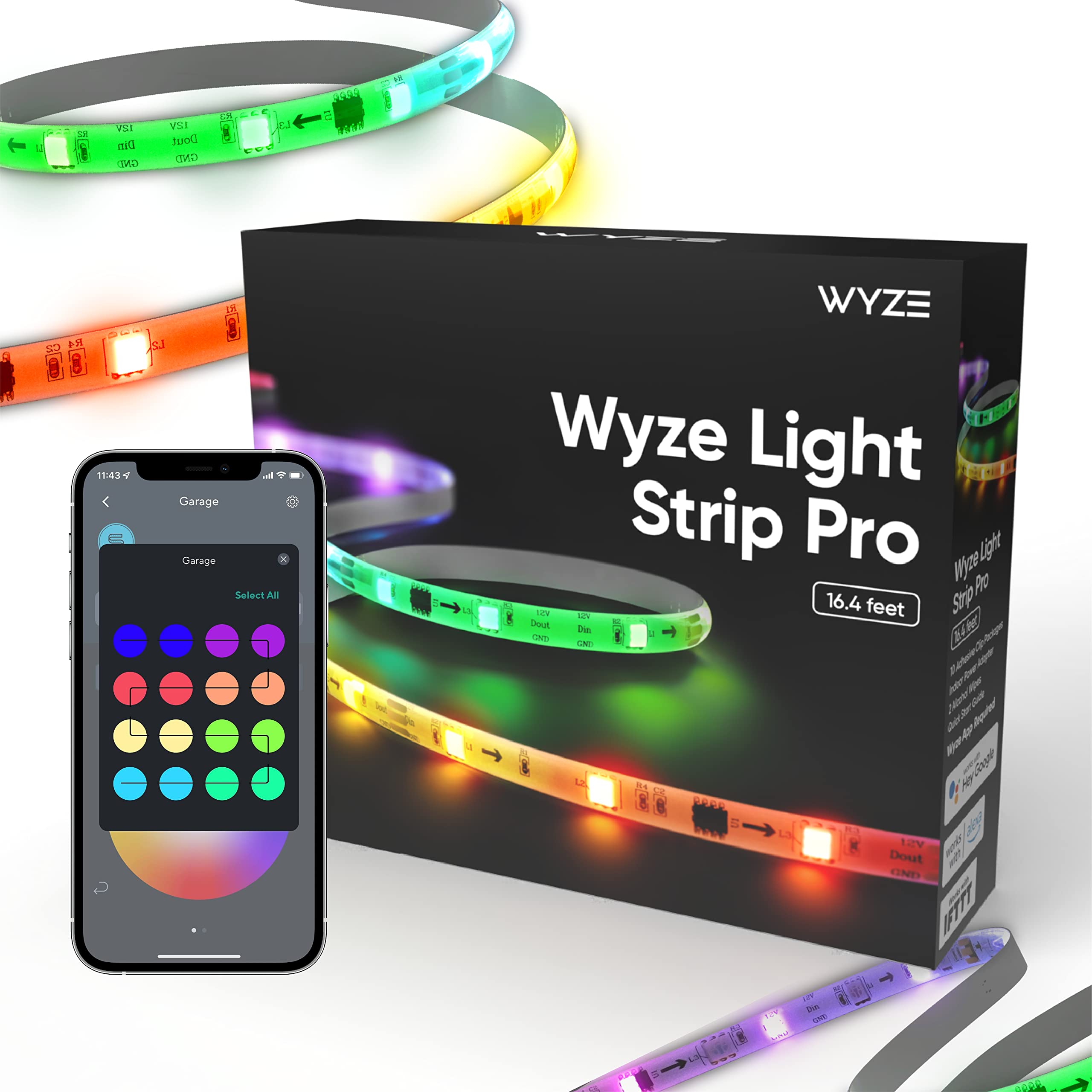 WYZE Light Strip Pro, 16.4ft WiFi LED Strip Lights, Multi-Color Segment Control, 16 Million Colors RGB with App Control and Sync to Music for Home, Kitchen, TV, Party, Works with Alexa and Google