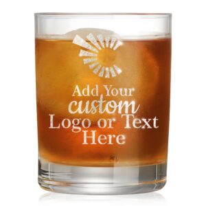 custom 12oz whiskey glass with your custom logo design or personalized text - permanent laser engraving - wedding favors, corporate gifts, birthdays, parties or events