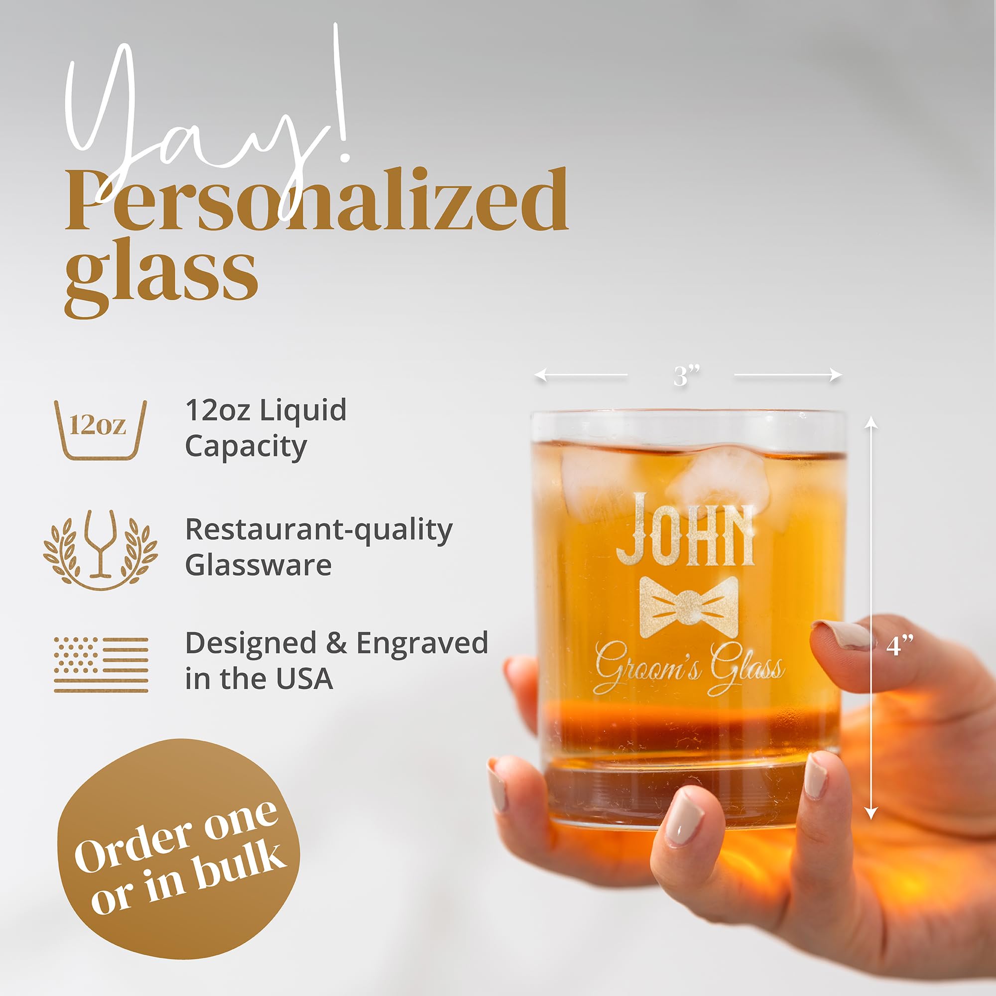 Custom 12oz Whiskey Glass with Your Custom Logo Design or Personalized Text - Permanent Laser Engraving - Wedding Favors, Corporate Gifts, Birthdays, Parties or Events