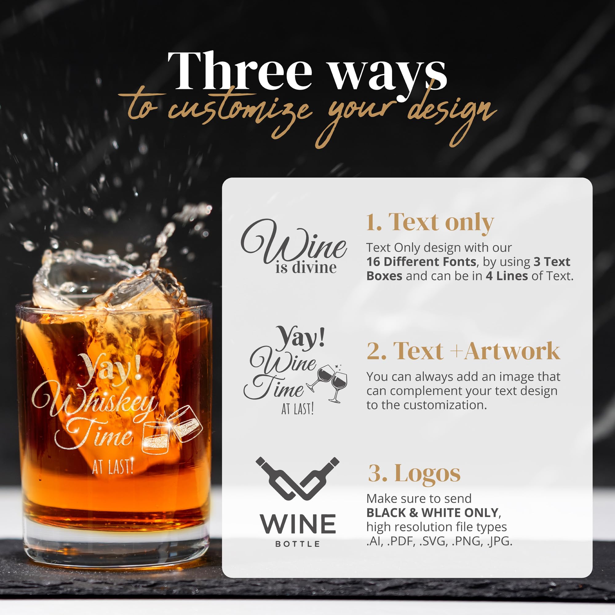 Custom 12oz Whiskey Glass with Your Custom Logo Design or Personalized Text - Permanent Laser Engraving - Wedding Favors, Corporate Gifts, Birthdays, Parties or Events