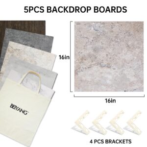 5PCS Photo Backdrop Boards with Carry Bag, 16x16Inch Marble Cement Wooden Photography Background for Food Photography, EOAJAFOU