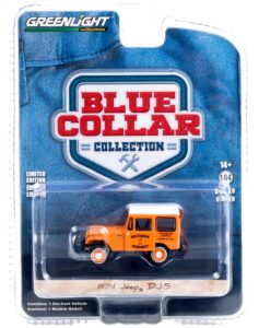 1974 dj-5 orange with white top blue collar collection series 9 1/64 diecast model car by greenlight 35200 b