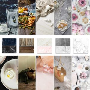 5pcs 10patterns food photography background paper, 22x34inch double-sided photo tabletop backdrops props marble wooden, eoajafou