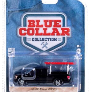 2017 Pickup Truck with Ladder Rack Black Blue Collar Collection Series 9 1/64 Diecast Model Car by Greenlight 35200 F