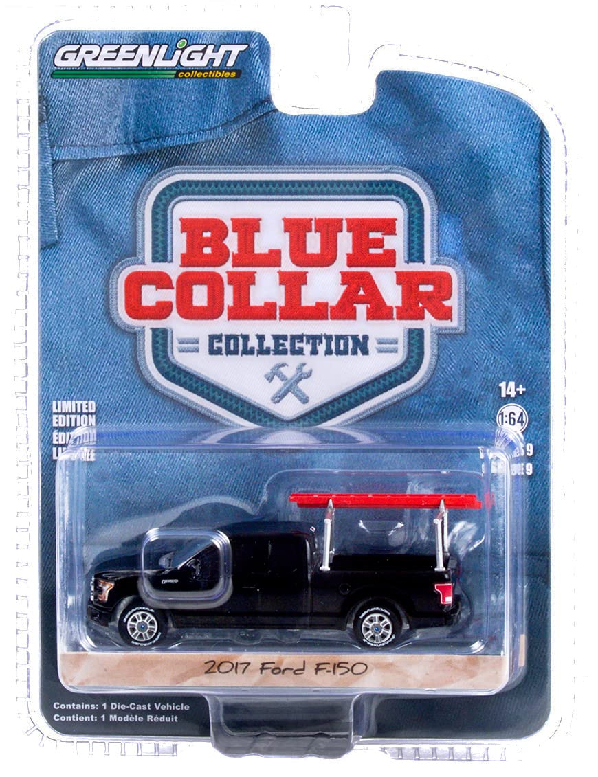 2017 Pickup Truck with Ladder Rack Black Blue Collar Collection Series 9 1/64 Diecast Model Car by Greenlight 35200 F