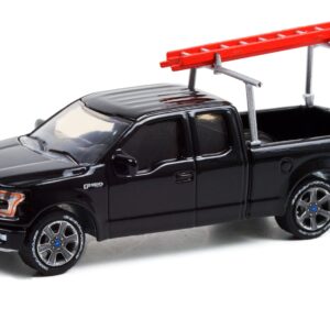 2017 Pickup Truck with Ladder Rack Black Blue Collar Collection Series 9 1/64 Diecast Model Car by Greenlight 35200 F