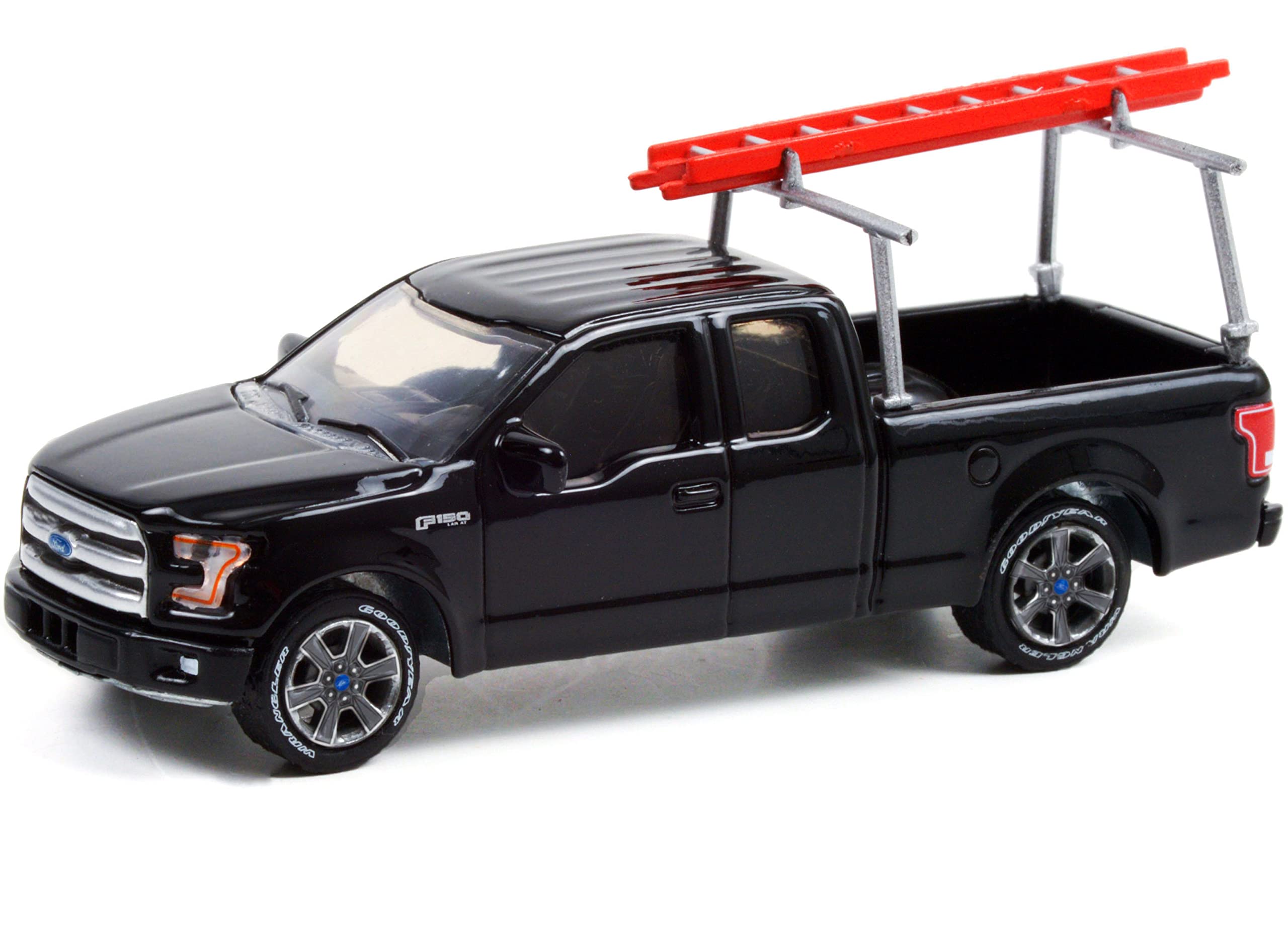 2017 Pickup Truck with Ladder Rack Black Blue Collar Collection Series 9 1/64 Diecast Model Car by Greenlight 35200 F