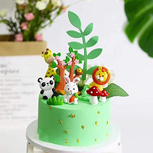 GooParty 20pcs Woodland Animals Resin Cake Decorations Cute Giraffe Elephant Dinosaur One 1st Forest Theme Cake Topper Jungle Safari Happy Birthday Party Favor