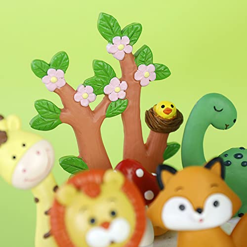 GooParty 20pcs Woodland Animals Resin Cake Decorations Cute Giraffe Elephant Dinosaur One 1st Forest Theme Cake Topper Jungle Safari Happy Birthday Party Favor