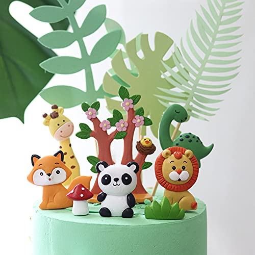 GooParty 20pcs Woodland Animals Resin Cake Decorations Cute Giraffe Elephant Dinosaur One 1st Forest Theme Cake Topper Jungle Safari Happy Birthday Party Favor