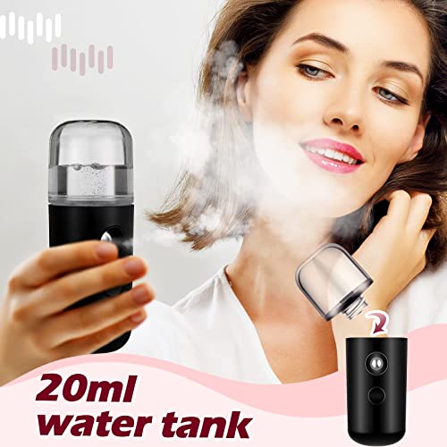 3 Pcs Nano Mister for Lash Extensions Mini USB Lash Fan Dryer for Eyelash Extensions Handheld Lash Mirror Portable Facial Steamer 20 ml Water Tank for Lash Extension Supplies(Black,Simple Style)