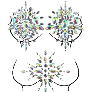 bowitzki body and face gems stickers breast jewels rhinestone nipple covers temporary tattoo glitter body gems sticker body art jewel for festival makeup (jewels)