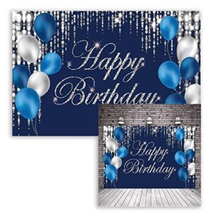 happy birthday backdrop navy blue and silver happy birthday sign blue happy birthday banner photo studio backdrop birthday party supplies photography background for favor children men women 5x3ft