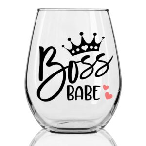 dyjybmy boss babe 15oz wine glass, perfect gifts idea for girl boss female entrepreneur, bosses day christmas birthday retiremen gifts