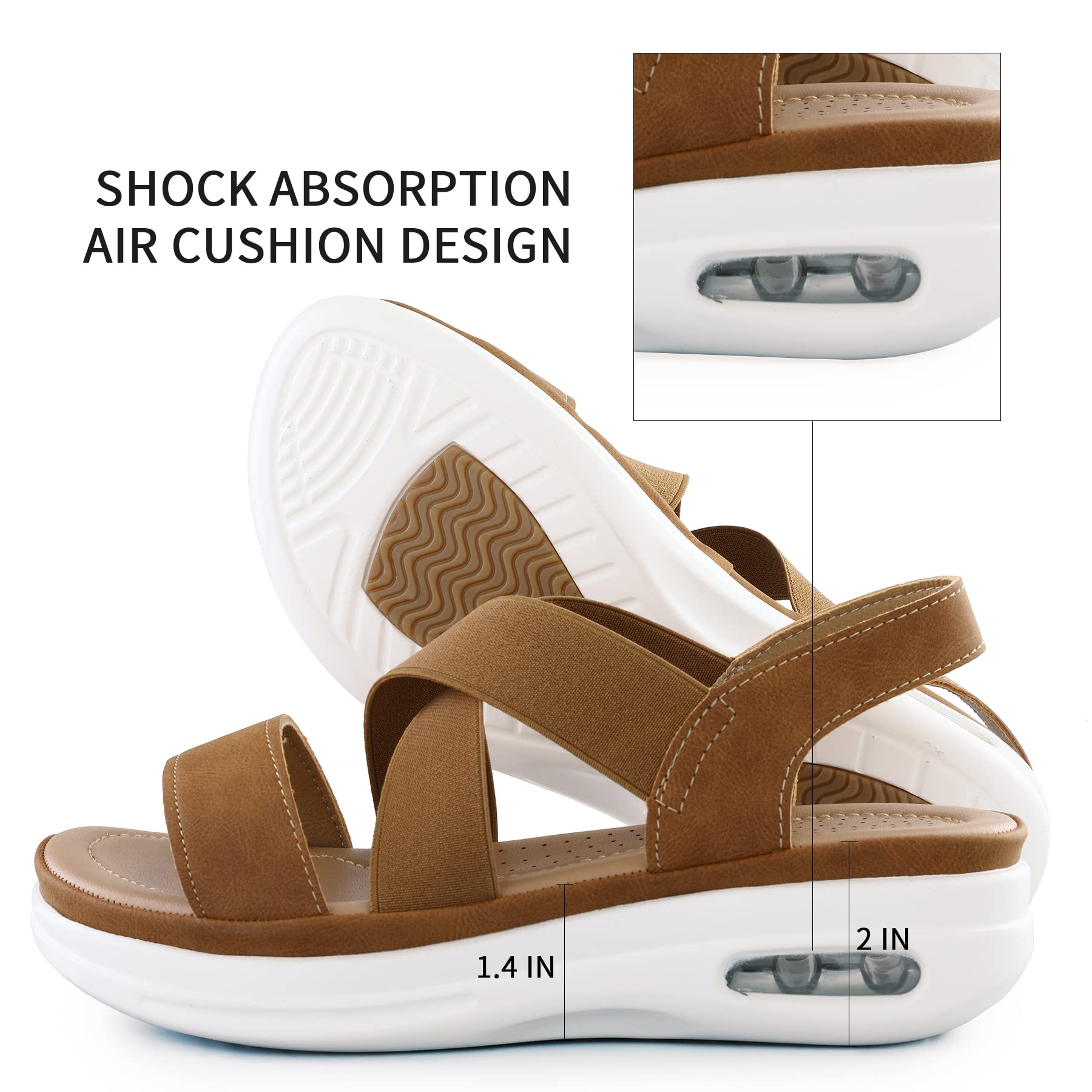 mysoft Women's Comfortable Walking Sandals Air Cushion Sport Slingback Elastic Band Platform Shoes