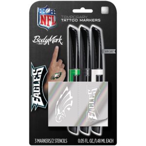 bic bodymark, temporary tattoo marker, nfl series, philadelphia eagles, skin safe, brush tip, assorted colors, 3-pack with stencils