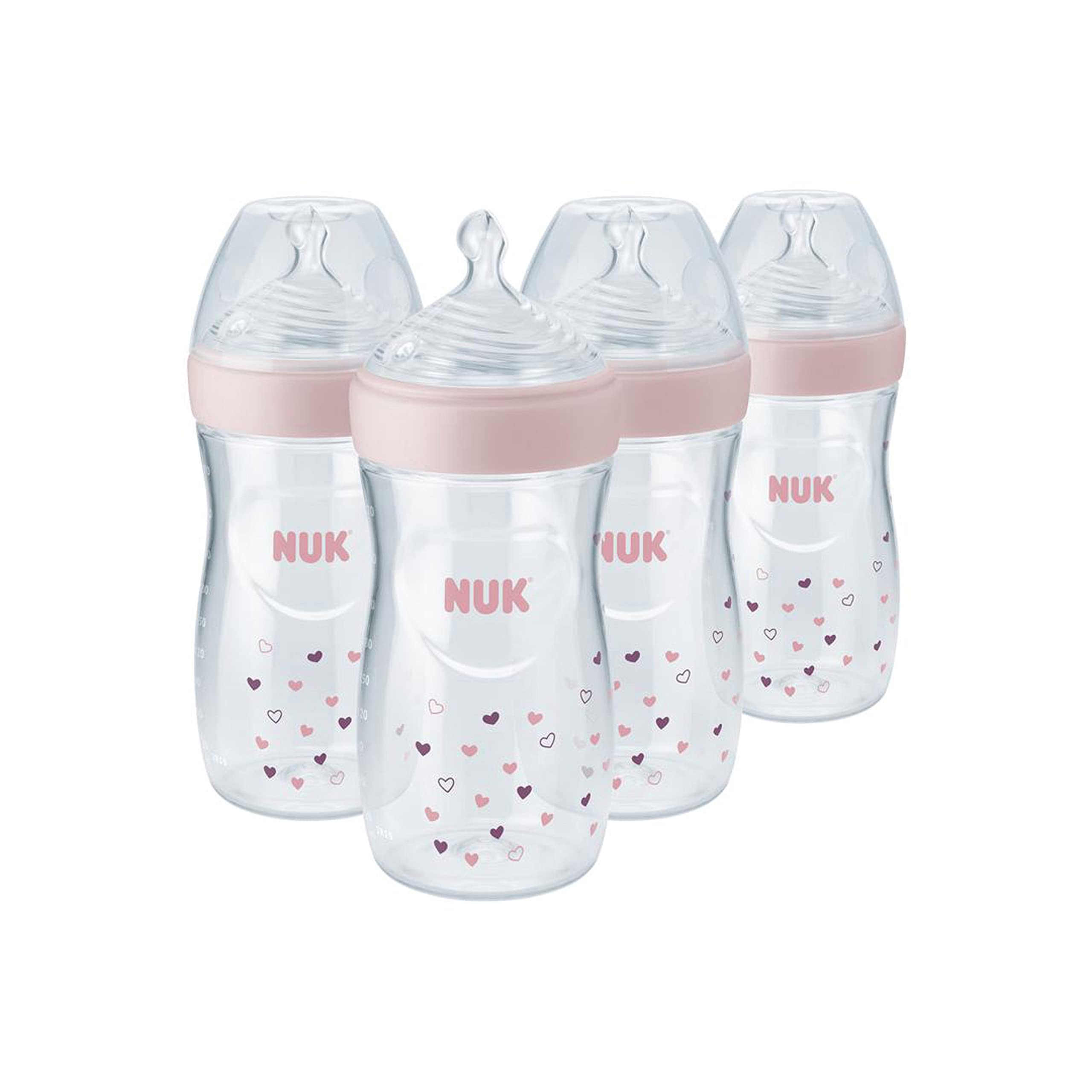 NUK Simply Natural Baby Bottle with SafeTemp, Girl, 9 Oz, 4 Count