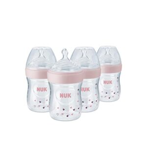 nuk simply natural baby bottle with safetemp, 5 oz, 4 pack, pink hearts