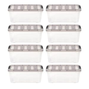 iris usa 13 quart stack & pull clear storage box, gray, 8 pack