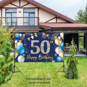 50th Birthday Decorations Backdrop for Men, Happy 50th Birthday Decorations Men, Blue Birthday Photography Background, 50 Year Old Birthday Party Sign Poster Photo Props Fabric 6.1ft x 3.6ft PHXEY