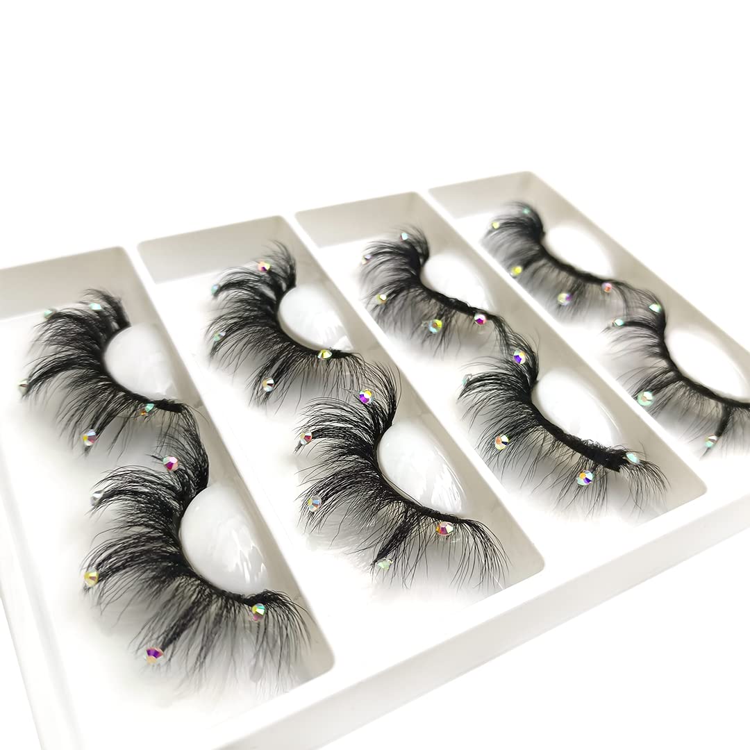 Mink Lashes with Glitter Rhinestones Cute Popular Eyelashes 4 Pairs(AF08crystal)