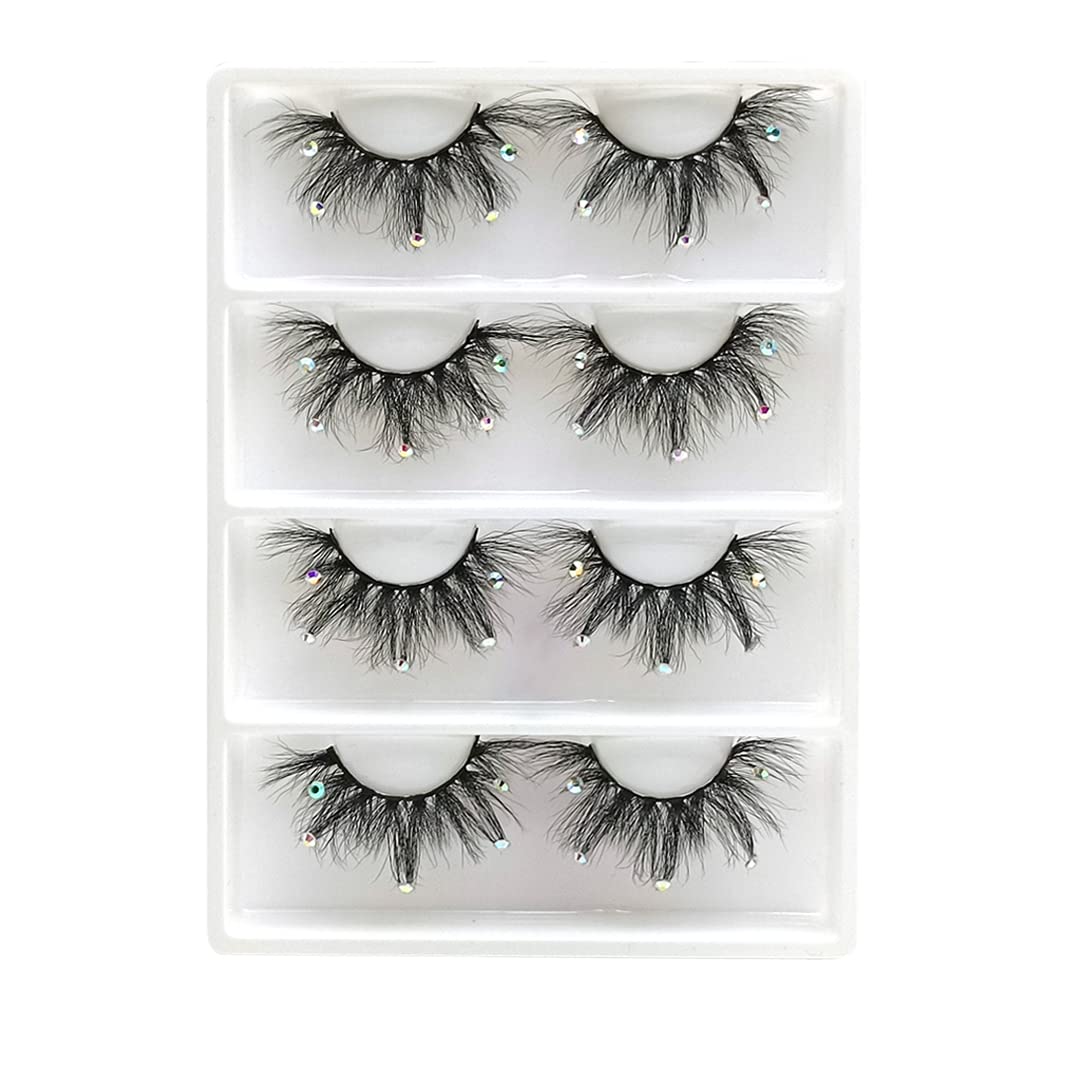 Mink Lashes with Glitter Rhinestones Cute Popular Eyelashes 4 Pairs(AF08crystal)