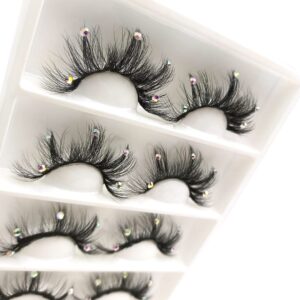 Mink Lashes with Glitter Rhinestones Cute Popular Eyelashes 4 Pairs(AF08crystal)