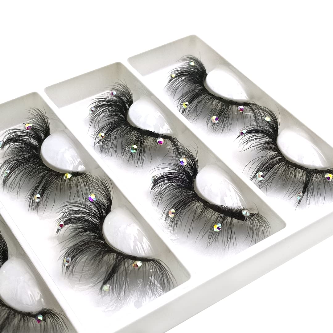 Mink Lashes with Glitter Rhinestones Cute Popular Eyelashes 4 Pairs(AF08crystal)