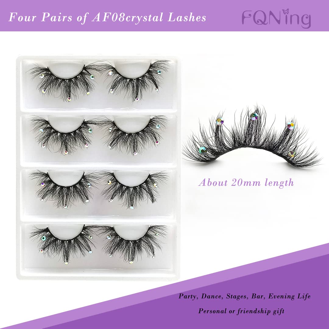 Mink Lashes with Glitter Rhinestones Cute Popular Eyelashes 4 Pairs(AF08crystal)