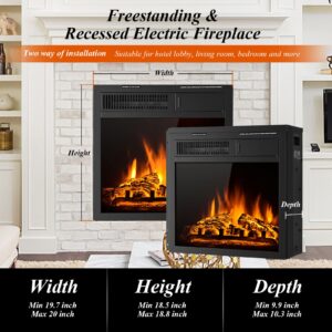 COSTWAY 19.5-Inch Electric Fireplace Inserts, 1500W Wall Recessed and Freestanding Decorative Fireplace with Remote, 7 Brightness Settings, Overheat Protection, Fireplace Heater for Indoor Use