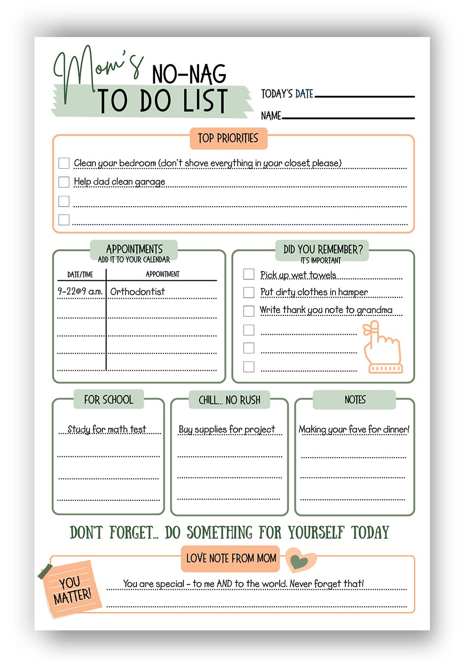 Mom's No-Nag To-Do List, 50 Tear-Off 6"x9" Sheet Pad (Perfect for Tweens and Teens) - Organizer, Scheduler, Daily Planner, Productivity Tracker for Organizing Goals, Notepad