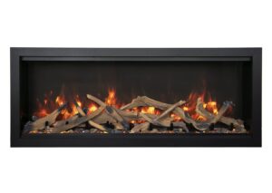 amantii sym-50-xt-bespoke symmetry extra tall bespoke 50-inch indoor/outdoor electric fireplace with remote, trim, drift log media, and wifi/bluetooth speaker