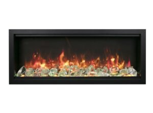 amantii sym-60-xt-bespoke symmetry extra tall bespoke 60 inch recessed indoor outdoor electric fireplace, wifi bluetooth speaker available, with trim and ice media