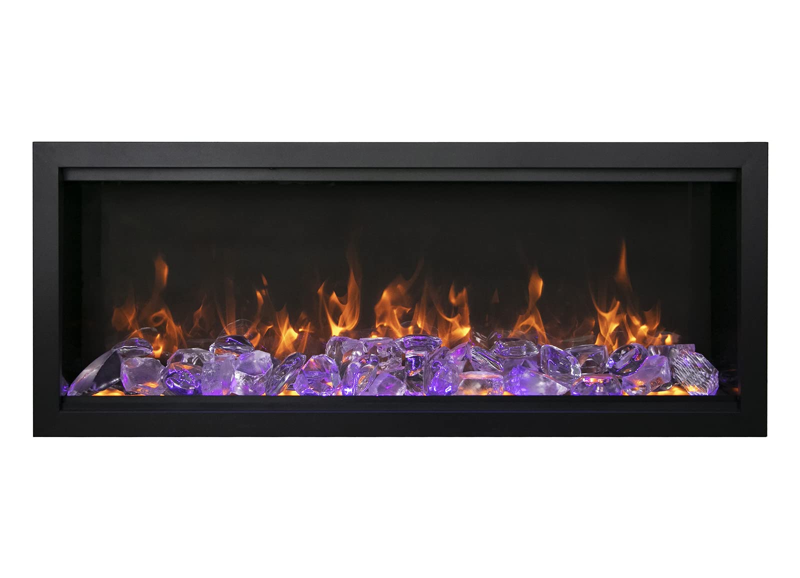 Amantii SYM-60-XT-BESPOKE Symmetry Extra Tall Bespoke 60 Inch Recessed Indoor Outdoor Electric Fireplace, WiFi Bluetooth Speaker Available, with Trim and Ice Media